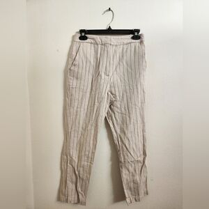 ASOS Women's Vertical‎ Striped Dress Pants Striaght Leg Beige Linen Blend Size 4